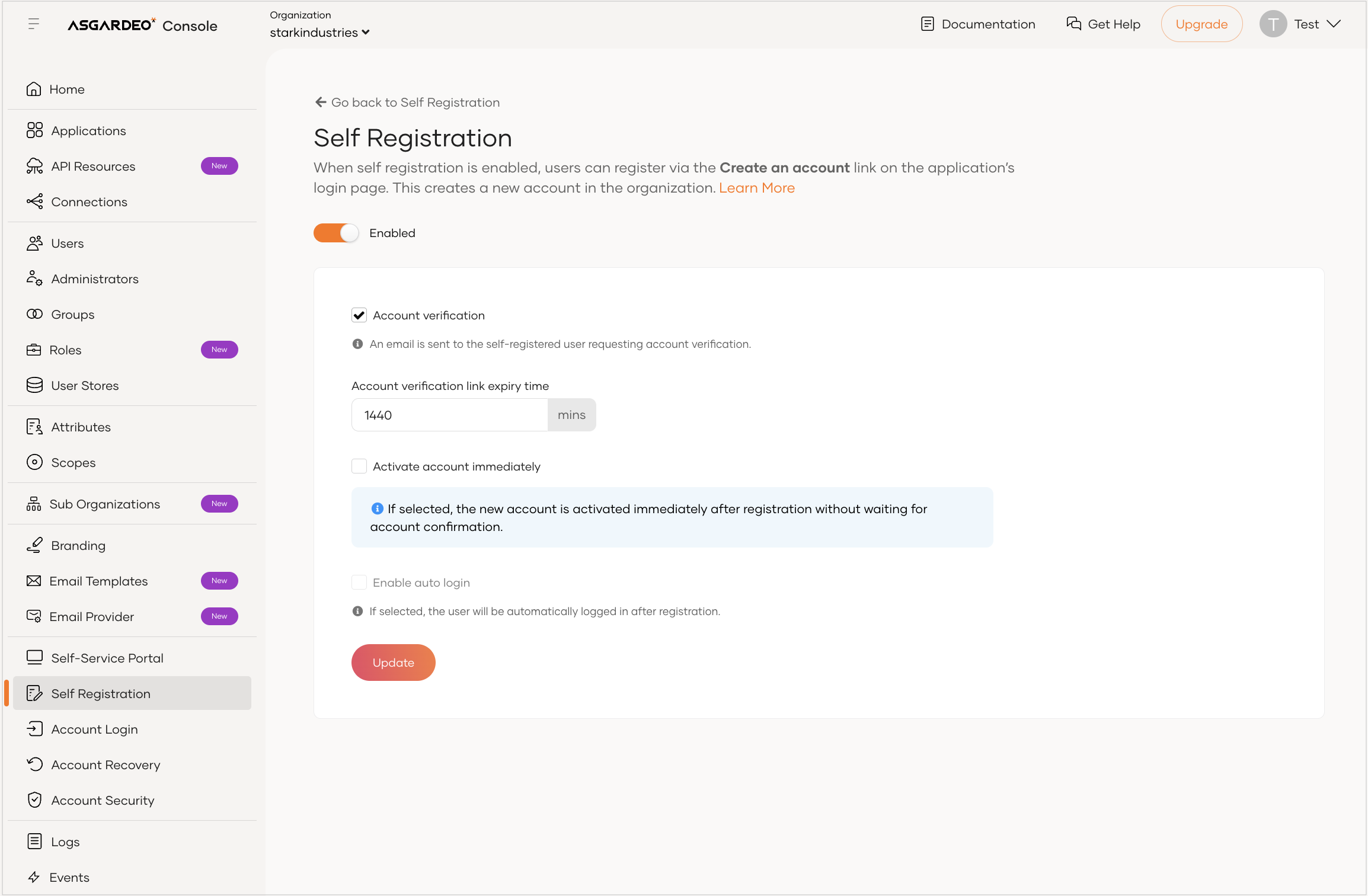 Configure self-registration