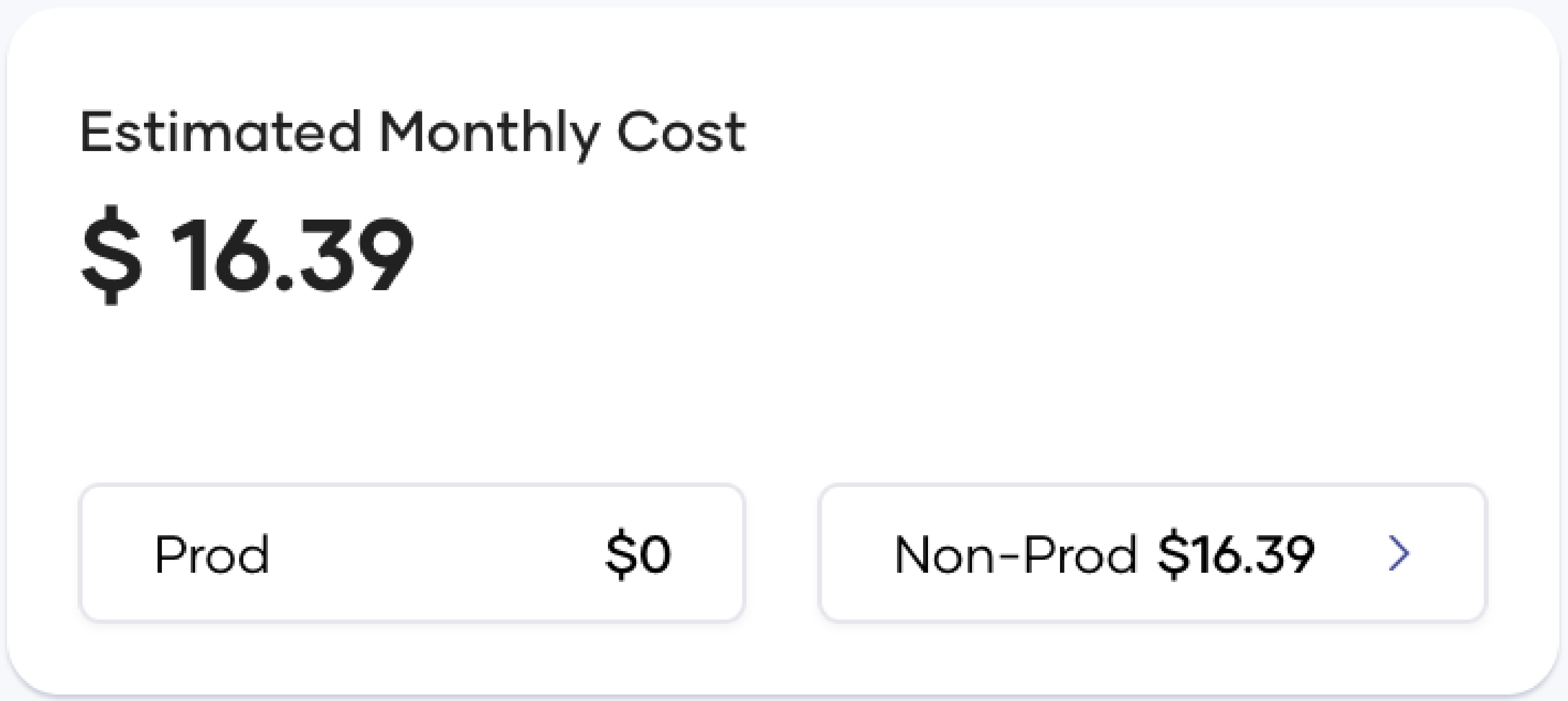 Estimated monthly cost card