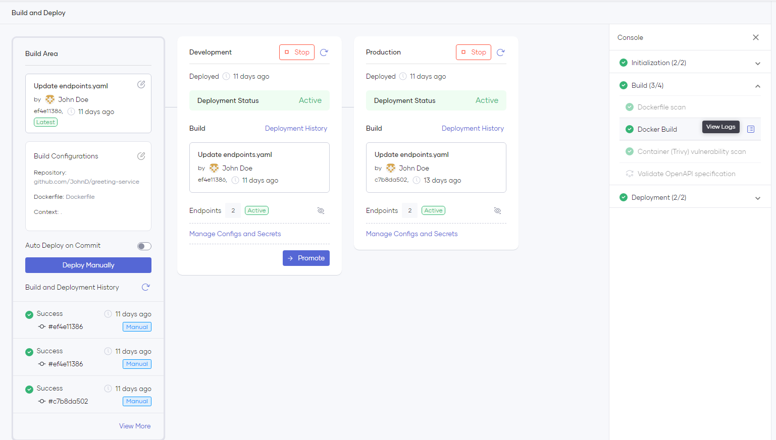 Build Logs Panel