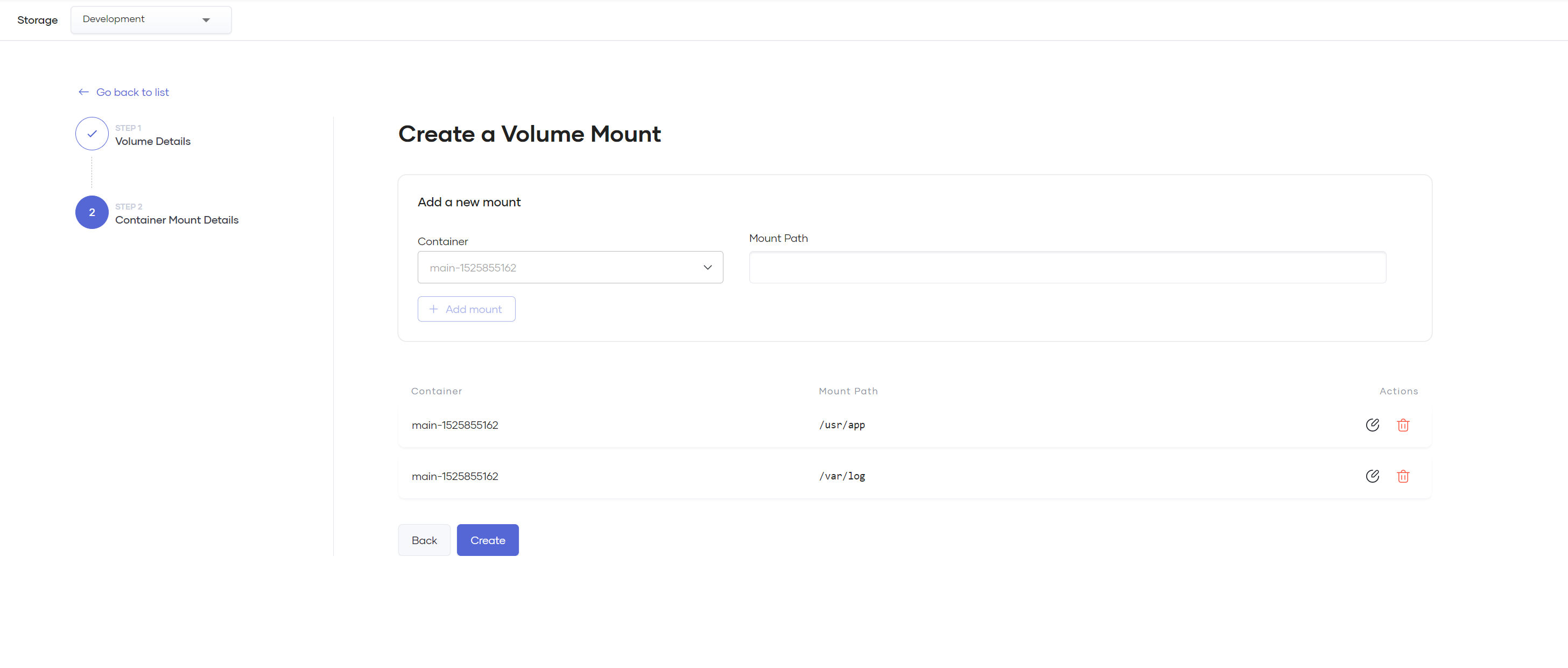 Specify mount details